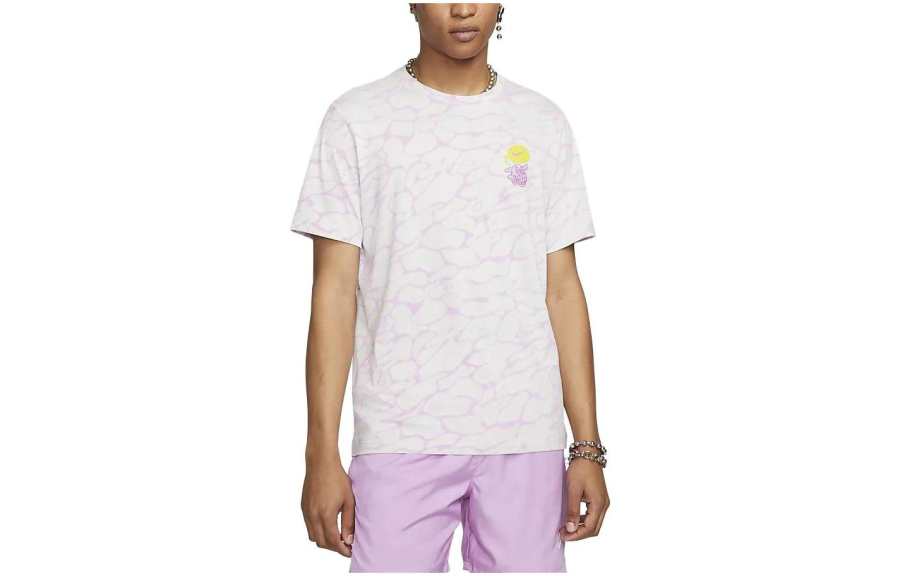 Nike Nike T Shirts Men's White Purple Crew Neck Moderate Straight Fit