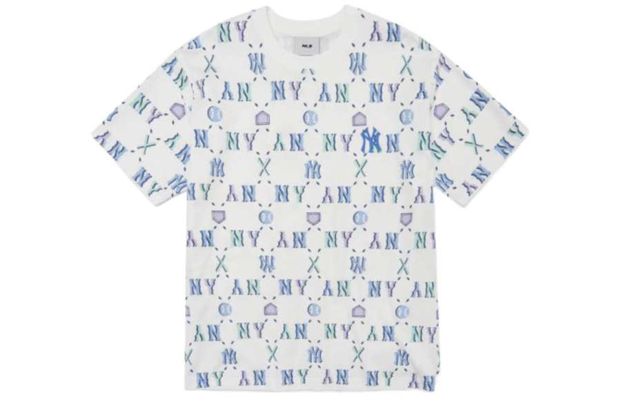 MLB Base Logo T Shirts Unisex White Crew Neck Moderate Straight Fit
