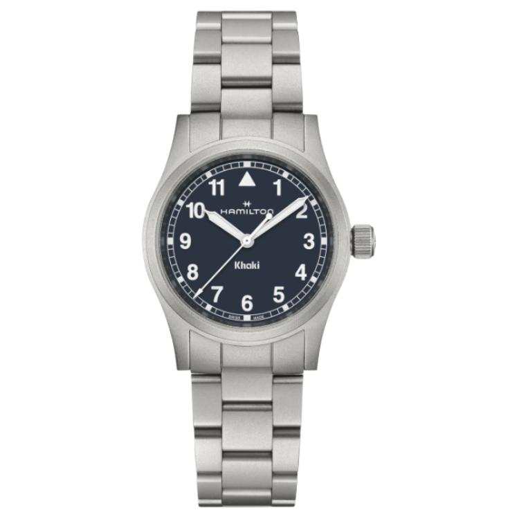 HAMILTON Khaki Field Series Quartz Movement 50m Waterproof Unisex Watch 33mm Blue Dial Stainless Steel Watchband