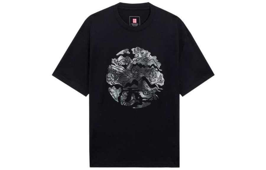 Li-Ning Li Ning T Shirts Unisex Black Crew Neck Moderate Straight Fit