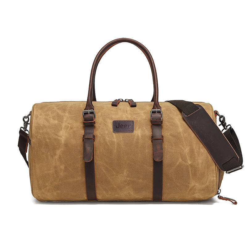 Jeep Genuine Leather With Batik Canvas Travel Bag Gym Bag Regular Unisex