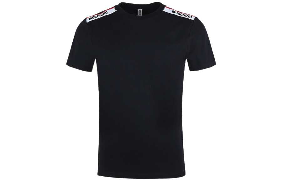 MOSCHINO T Shirts Men's Black Crew Neck Moderate Straight Fit