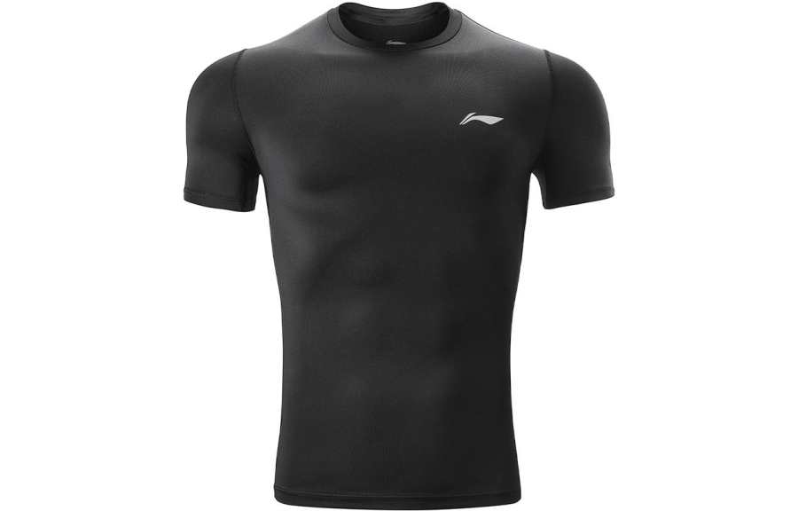 Li-Ning Li Ning T Shirts Men's Black Crew Neck Moderate Straight Fit