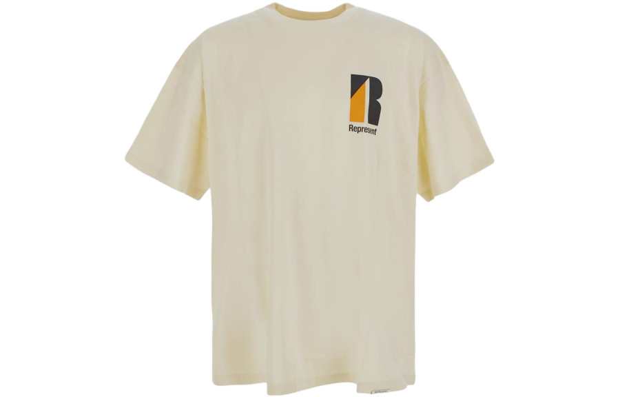 REPRESENT T Shirts Men's Beige Yellow Crew Neck Moderate Straight Fit