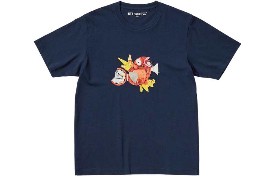 UNIQLO Pokémon T Shirts Unisex Navy Blue Crew Neck Moderate Straight Fit