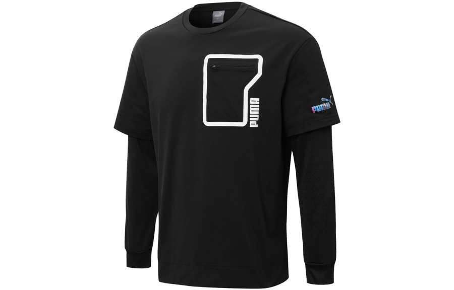 PUMA T Shirts Unisex Black Crew Neck Moderate Mock Two Piece