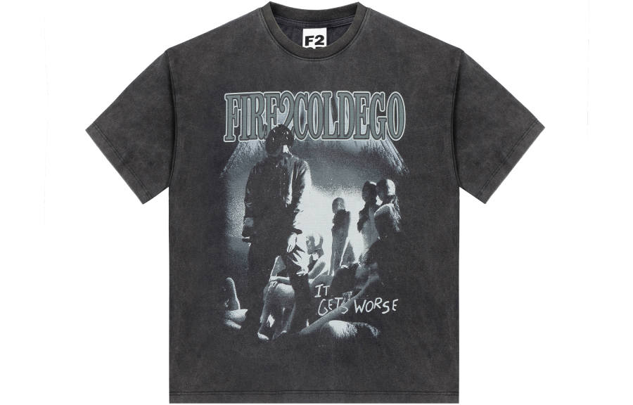 FIRE 2 COLD EGO Crew Neck Loose Fit Straight Fit Short Sleeved T Shirt Unisex Black