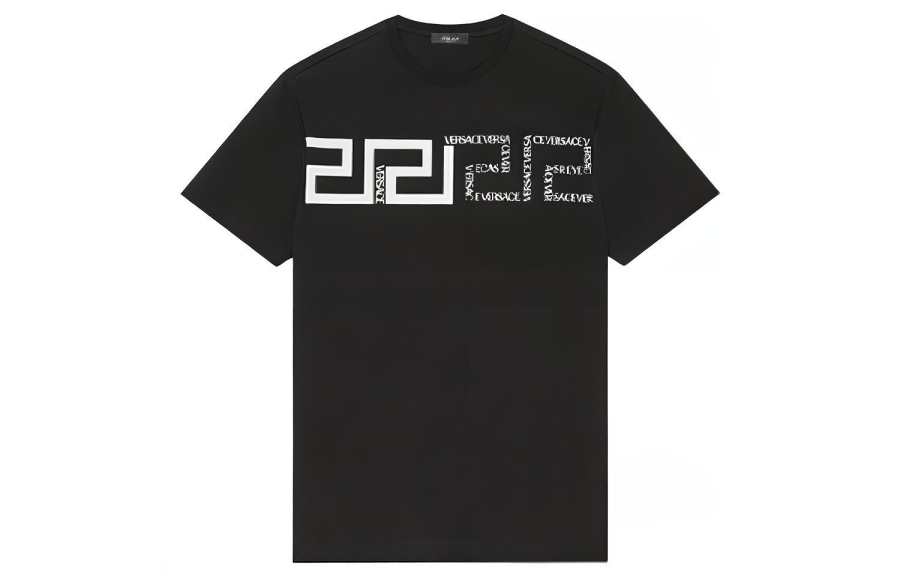 VERSACE T Shirts Men's Black Crew Neck Moderate Straight Fit