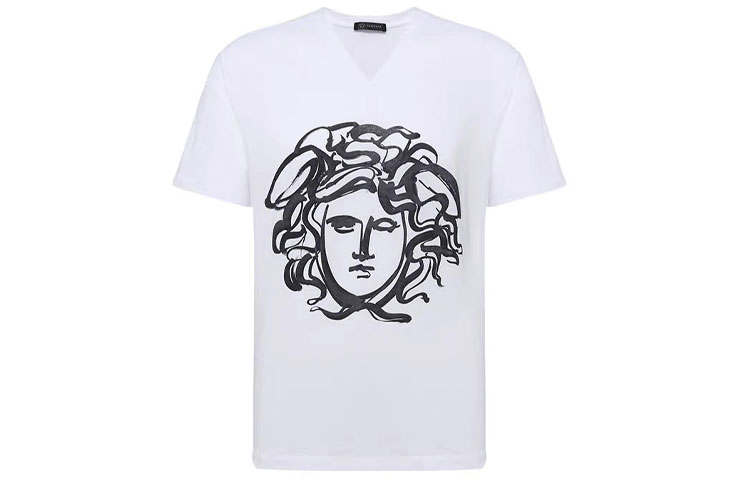 VERSACE T Shirts Men's White V Neck Moderate Straight Fit