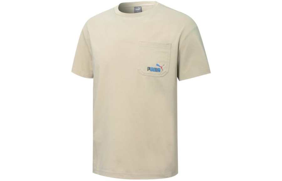 PUMA T Shirts Unisex Ecru Crew Neck Moderate Straight Fit