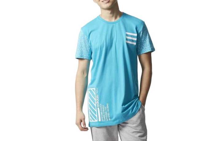 Adidas Adidas T Shirts Men's Blue Crew Neck Moderate Straight Fit