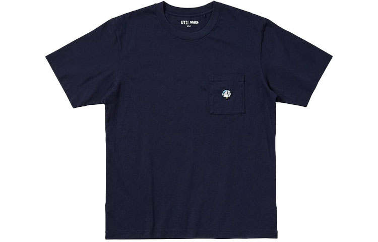 UNIQLO T Shirts Men's Navy Blue Crew Neck Moderate Straight Fit