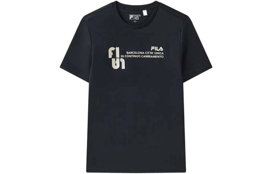 FILA T Shirts Men's Black Crew Neck Moderate Straight Fit