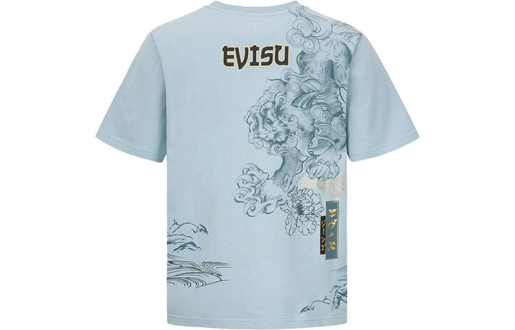 EVISU T Shirts Men's Blue Crew Neck Moderate Straight Fit