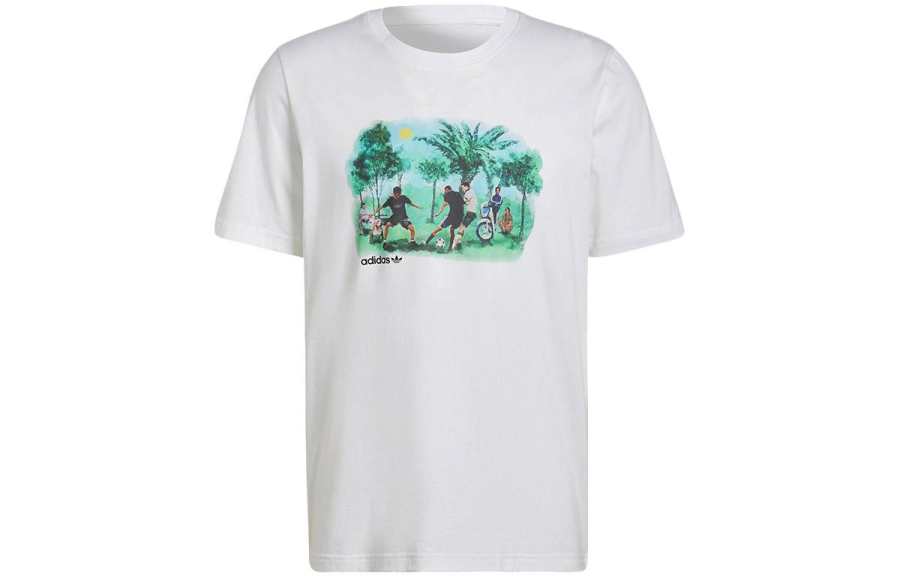 Adidas Originals T Shirts Men's White Crew Neck Moderate Straight Fit