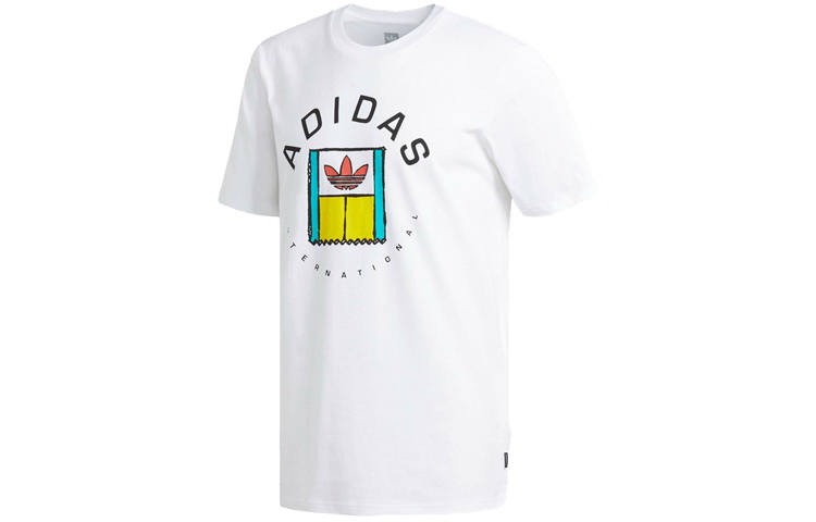 Adidas Originals Trefoil Collection T Shirts Men's White Crew Neck Moderate Straight Fit