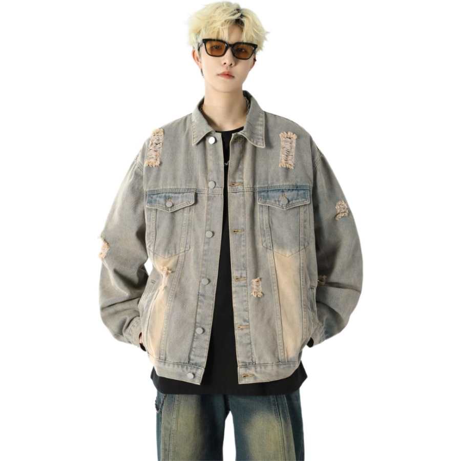 X1617 Denim Jackets Unisex Lapel Moderate Straight Fit