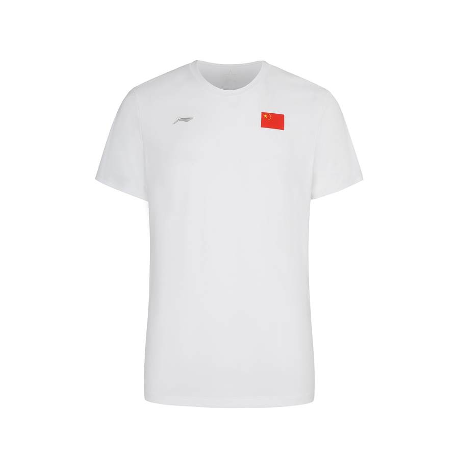 Li-Ning Li Ning T Shirts Unisex White Crew Neck Moderate