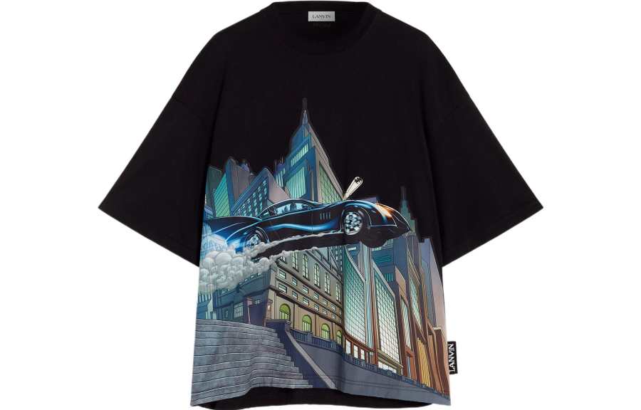 Lanvin X Batman T Shirts Men's Black Crew Neck Moderate Straight Fit