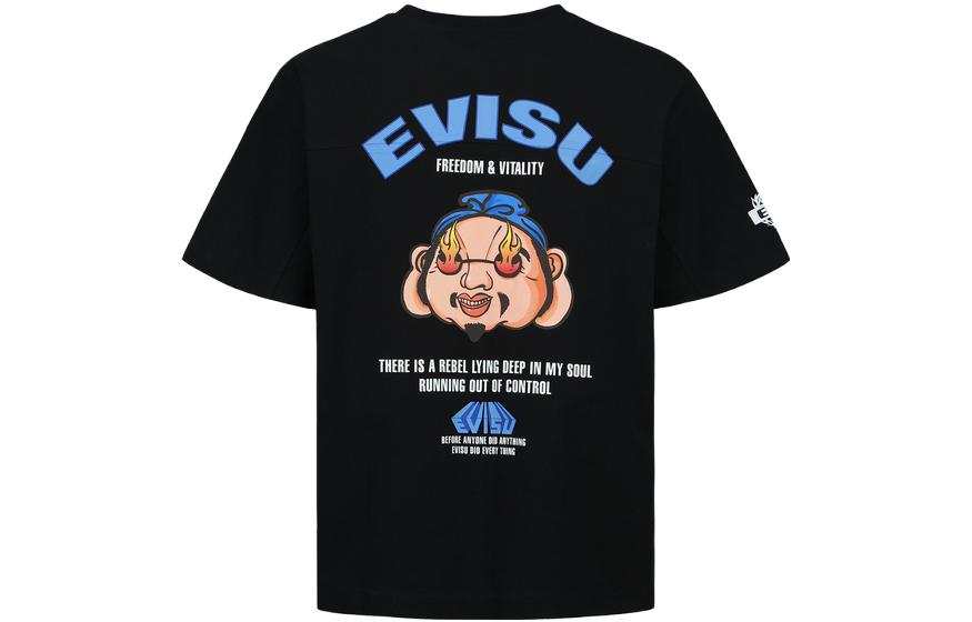 EVISU EVISU T Shirts Men's Black Crew Neck Thin Straight Fit
