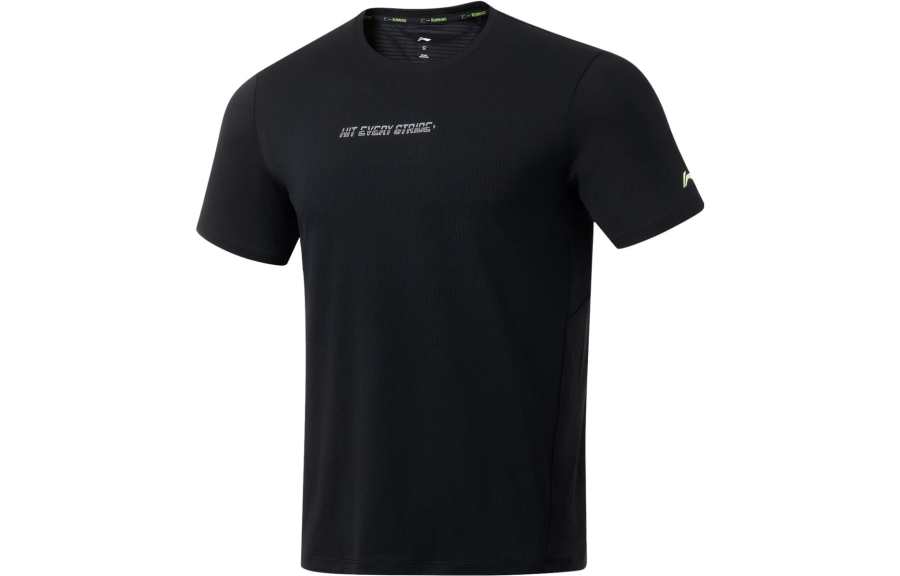 Li-Ning Li Ning Running Collection T Shirts Men's Black Crew Neck Moderate Straight Fit