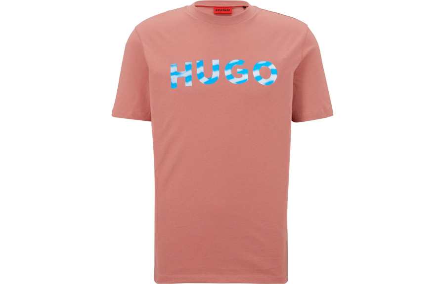 HUGO BOSS T Shirts Men's Orange Pink Crew Neck Moderate Straight Fit