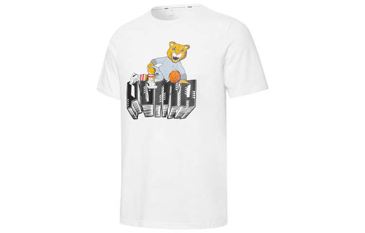 PUMA T Shirts Men's White Crew Neck Moderate Straight Fit