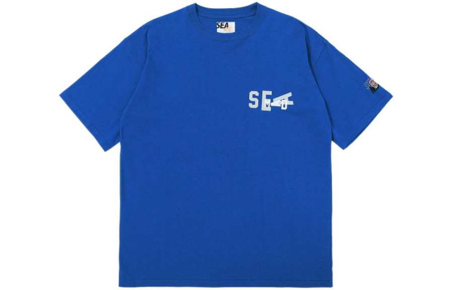 MADNESS X WIND AND SEA T Shirts Unisex Blue Crew Neck Moderate Straight Fit