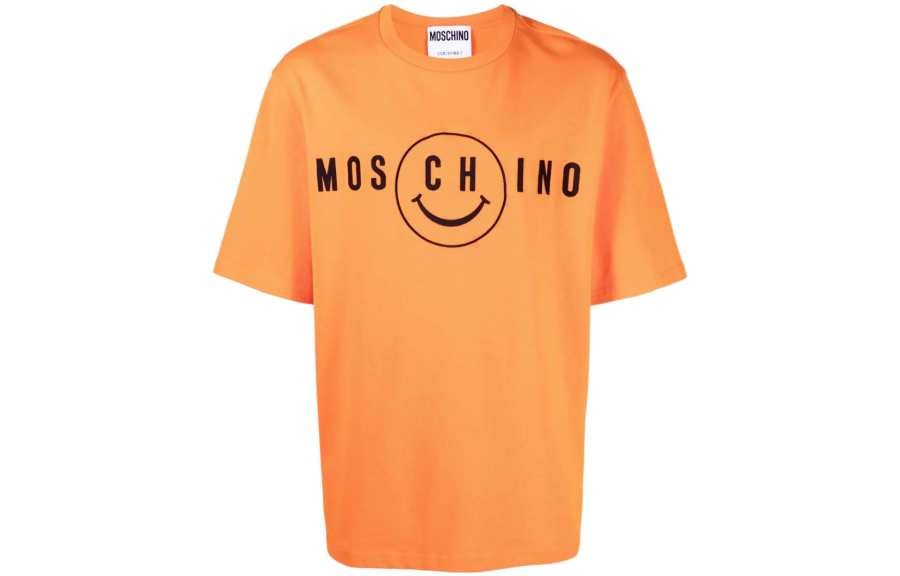 MOSCHINO T Shirts Men's Orange Crew Neck Straight Fit