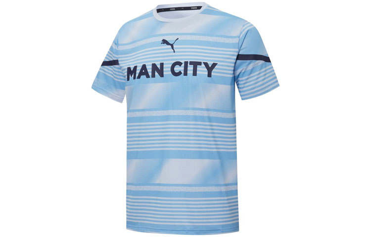 PUMA MCFC CNY T Shirts Men's Light Blue Crew Neck Moderate Straight Fit