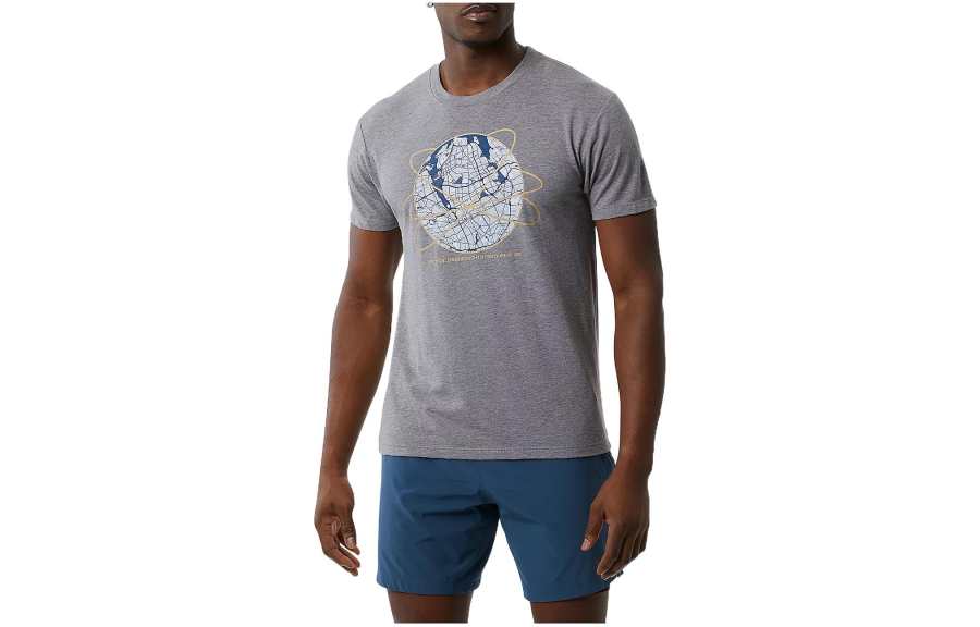 New Balance New Balance T Shirts Men's Gray Crew Neck Moderate Straight Fit