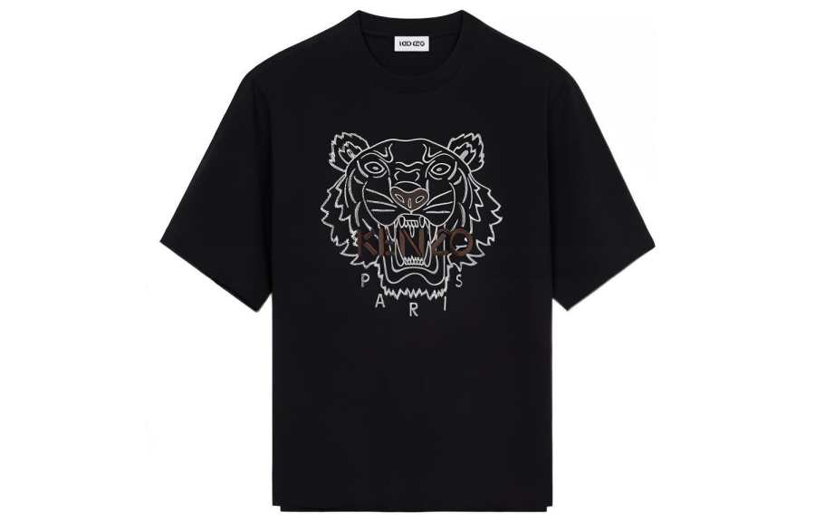 KENZO Classic Tiger Head T Shirts Men's Black Crew Neck Moderate Straight Fit