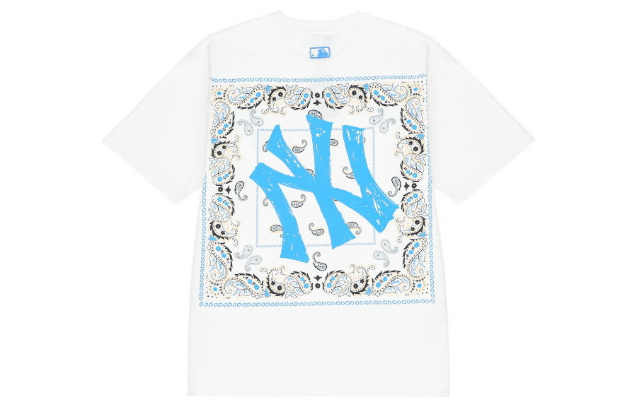 MLB Cashew Flower T Shirts Unisex White Crew Neck Moderate Straight Fit