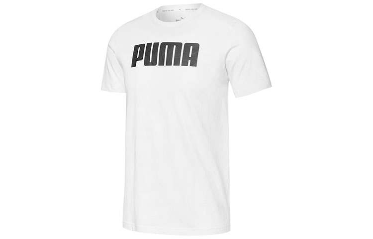 PUMA T Shirts Men's White Crew Neck Moderate Straight Fit