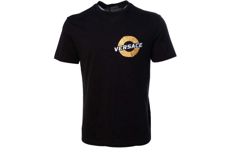 VERSACE T Shirts Men's Black Crew Neck Moderate Straight Fit