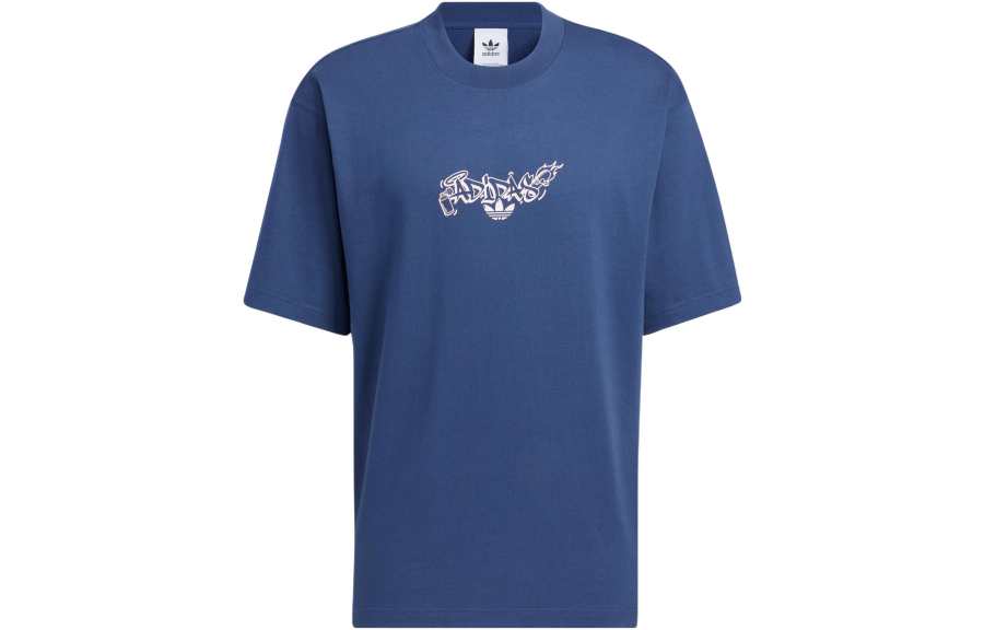 Adidas Originals T Shirts Unisex Blue Crew Neck Moderate Straight Fit