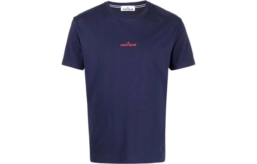 STONE ISLAND T Shirts Men's Dark Blue Crew Neck Moderate Straight Fit