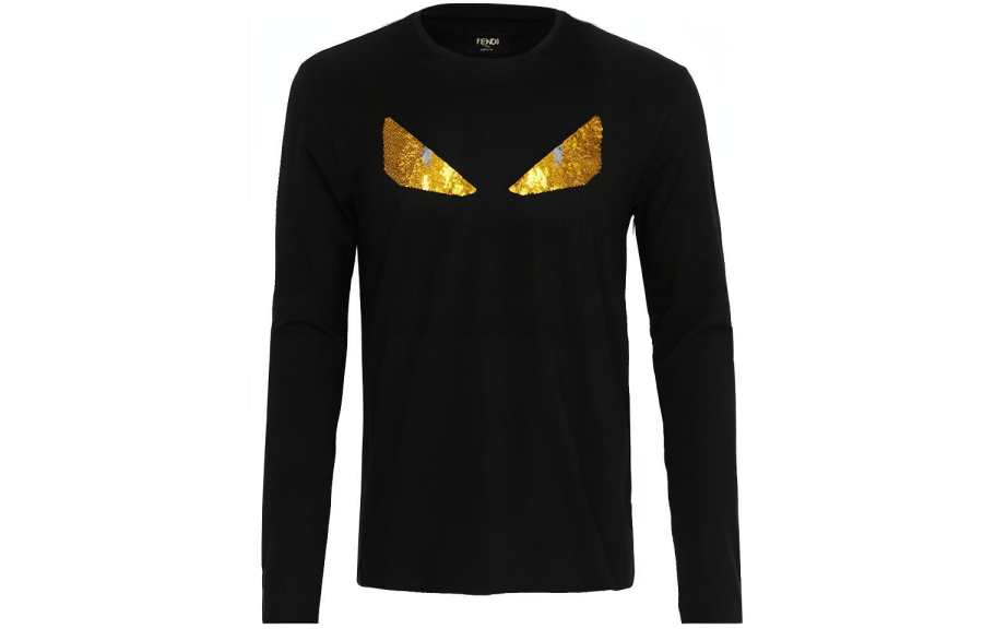 FENDI T Shirts Men's Black Crew Neck Moderate Straight Fit