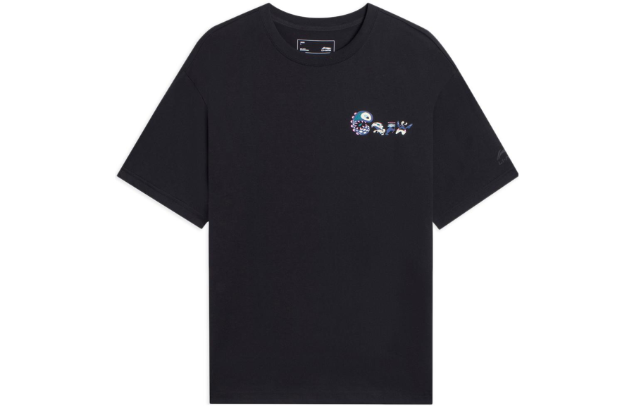 Li-Ning Li Ning Sports Fashion Collection T Shirts Unisex Black Crew Neck Moderate Straight Fit