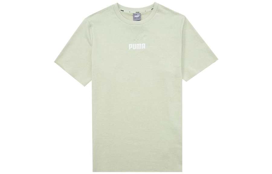 PUMA T Shirts Men's Light Green Crew Neck Moderate Straight Fit