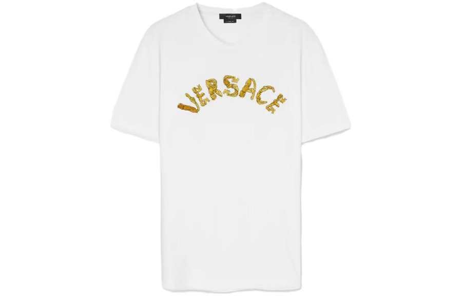 VERSACE Seashell Baroque Logo Embroidered Crewneck T Shirt