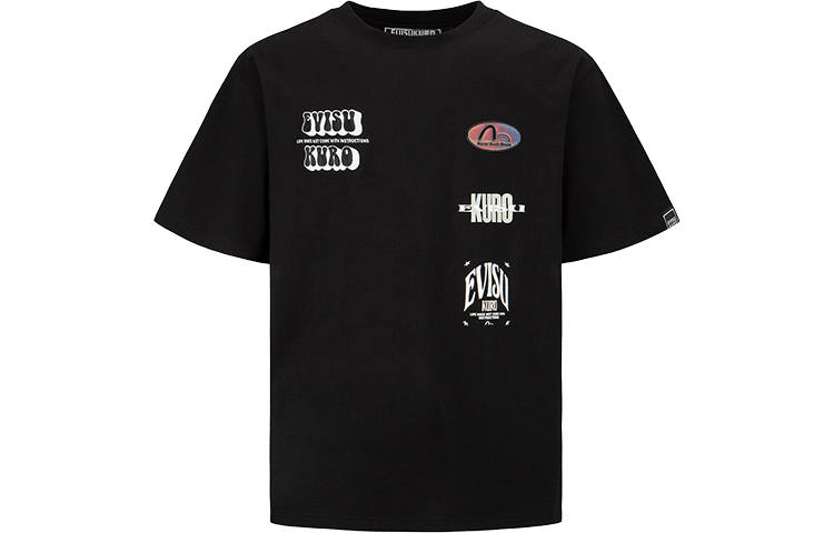 EVISU T Shirts Men's Black Crew Neck Moderate Straight Fit