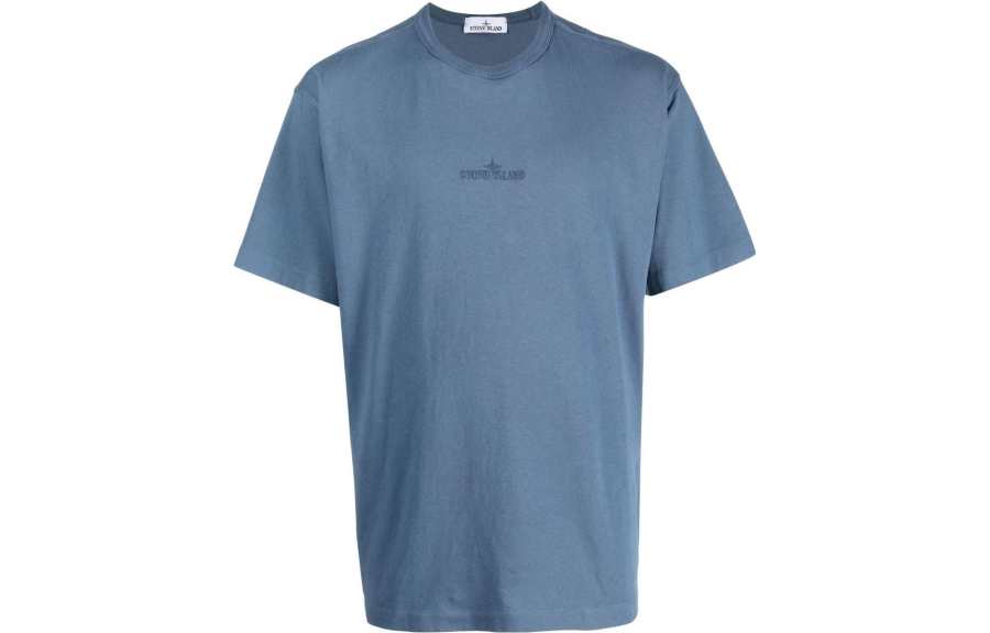 STONE ISLAND T Shirts Men's Blue Crew Neck Moderate Straight Fit