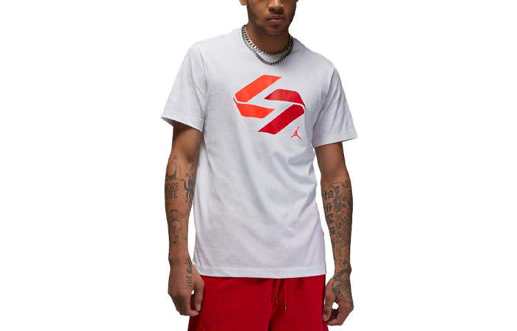 Jordan Jordan T Shirts Men's White Crew Neck Moderate Straight Fit