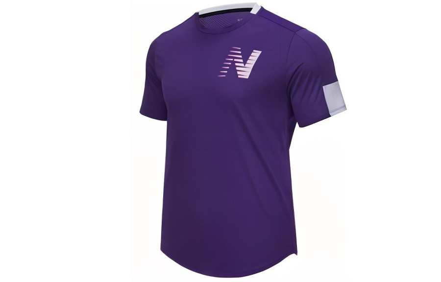 New Balance New Balance T Shirts Men's Purple Crew Neck Moderate Straight Fit