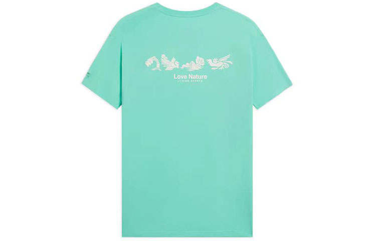 Li-Ning Li Ning T Shirts Unisex Light Jade Green Crew Neck Moderate Straight Fit