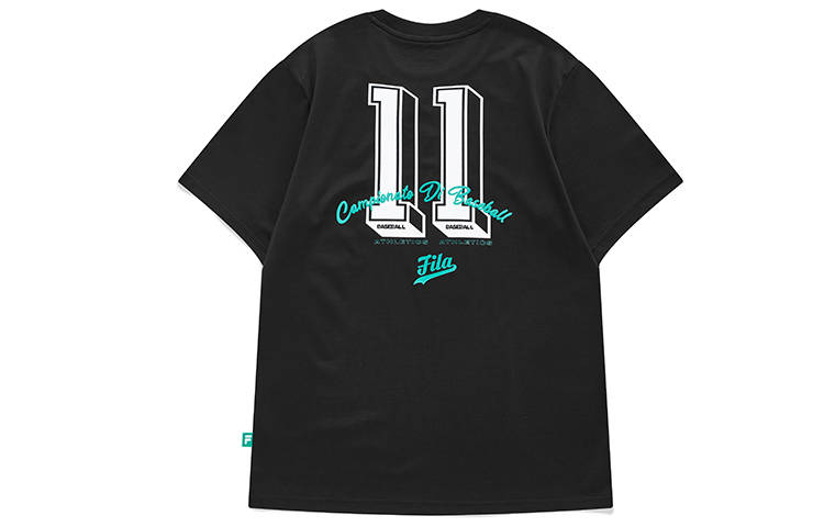 FILA FUSION T Shirts Men's Pitch Black Crew Neck Moderate Straight Fit