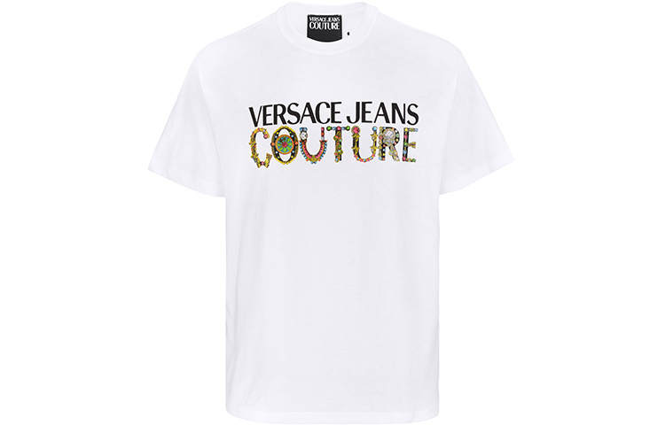 VERSACE JEANS COUTURE SS21 Straight Fit T Shirt Men's White Gift Recommendation