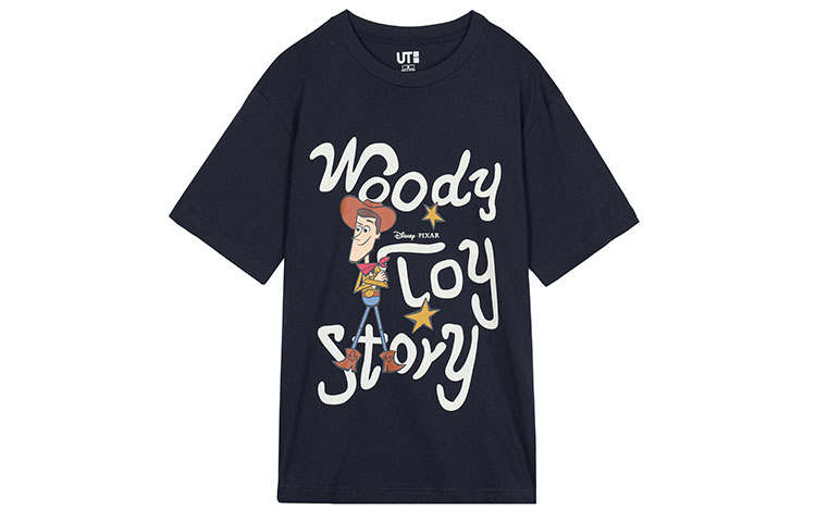UNIQLO T Shirts Unisex Navy Blue Crew Neck Moderate Straight Fit