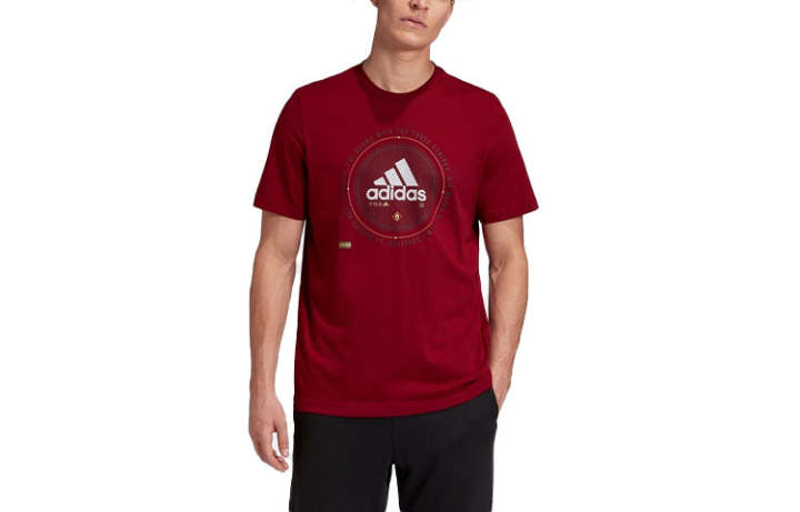 Adidas Adidas T Shirts Men's Berry Red Crew Neck Moderate Straight Fit
